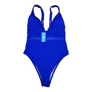 Cupshe Womens Blue One-Piece Swimsuit Size 1X Nylon & Elastane